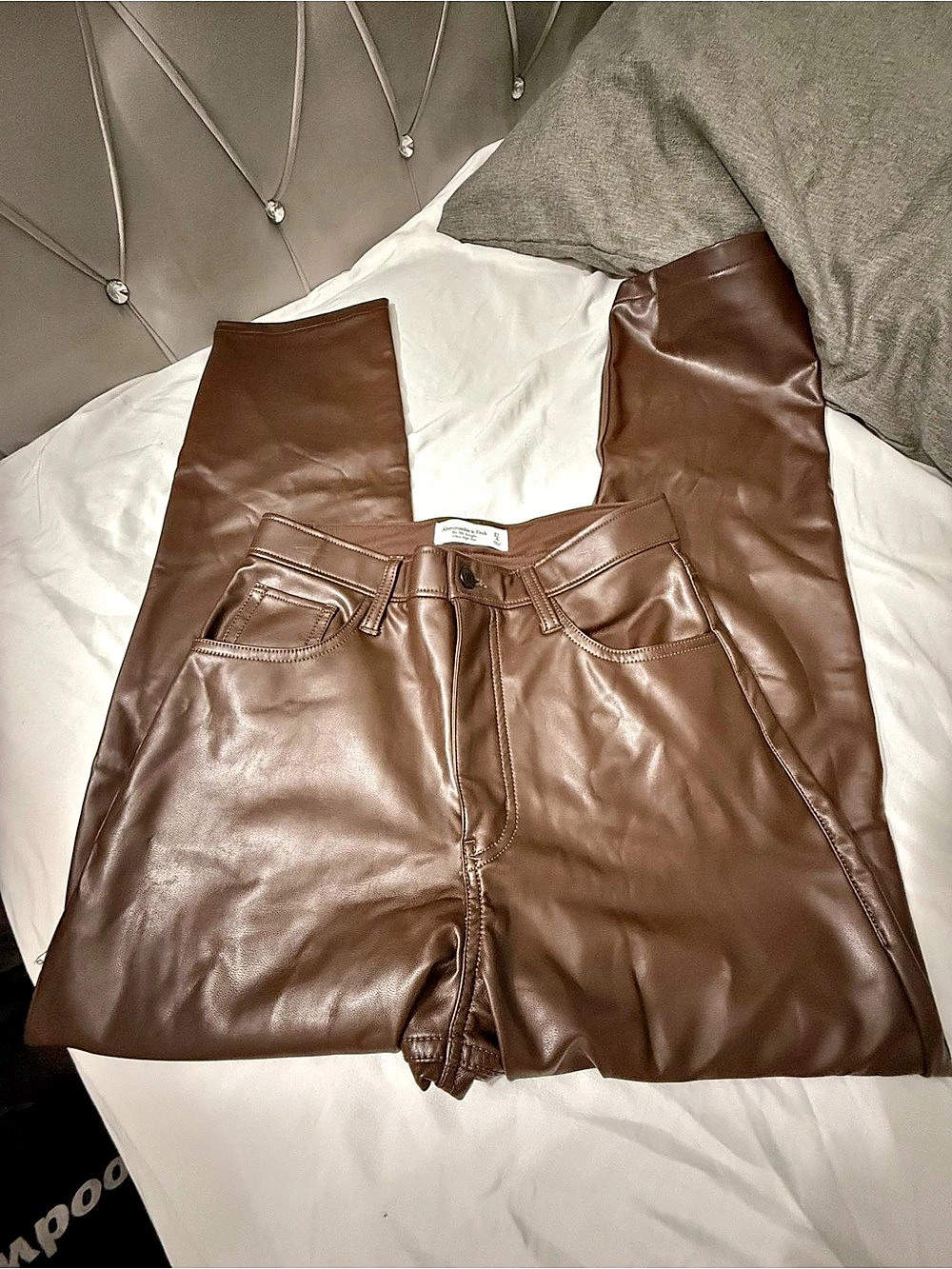 Abercrombie & Fitch Vegan Leather 90s Straight Pant Brown